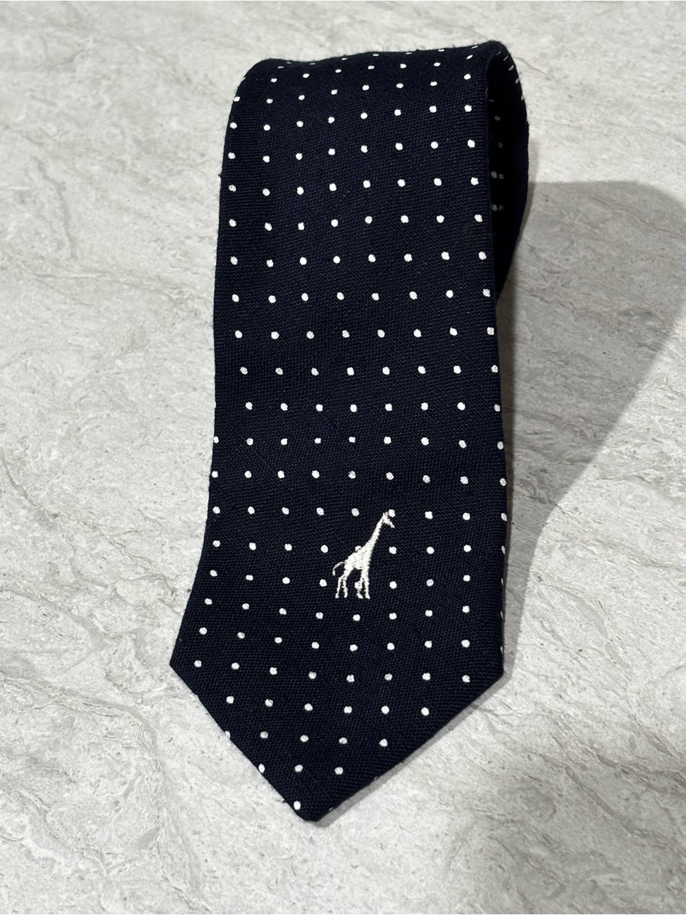 Source Unknown Navy Polka Dot Tie with White Giraffe Accent
